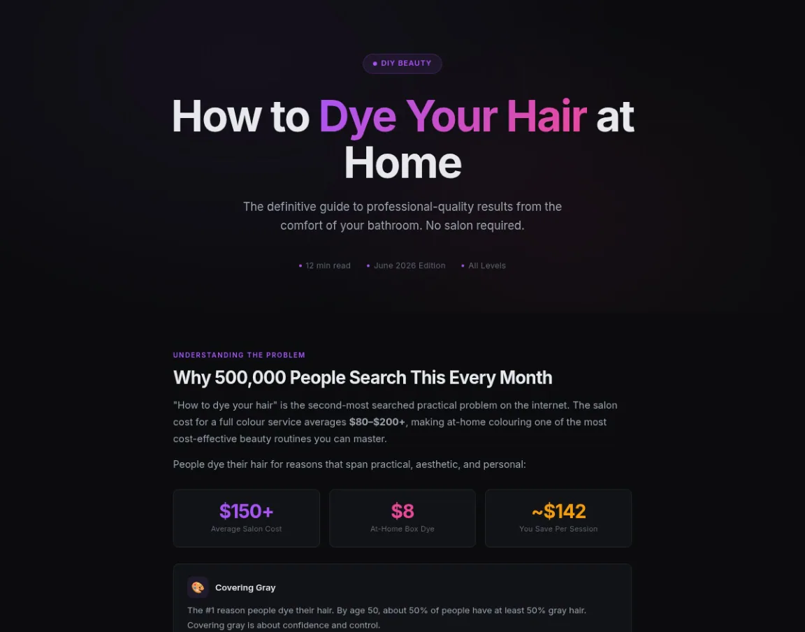 Preview of the first section of the At Home Hair Colour guide