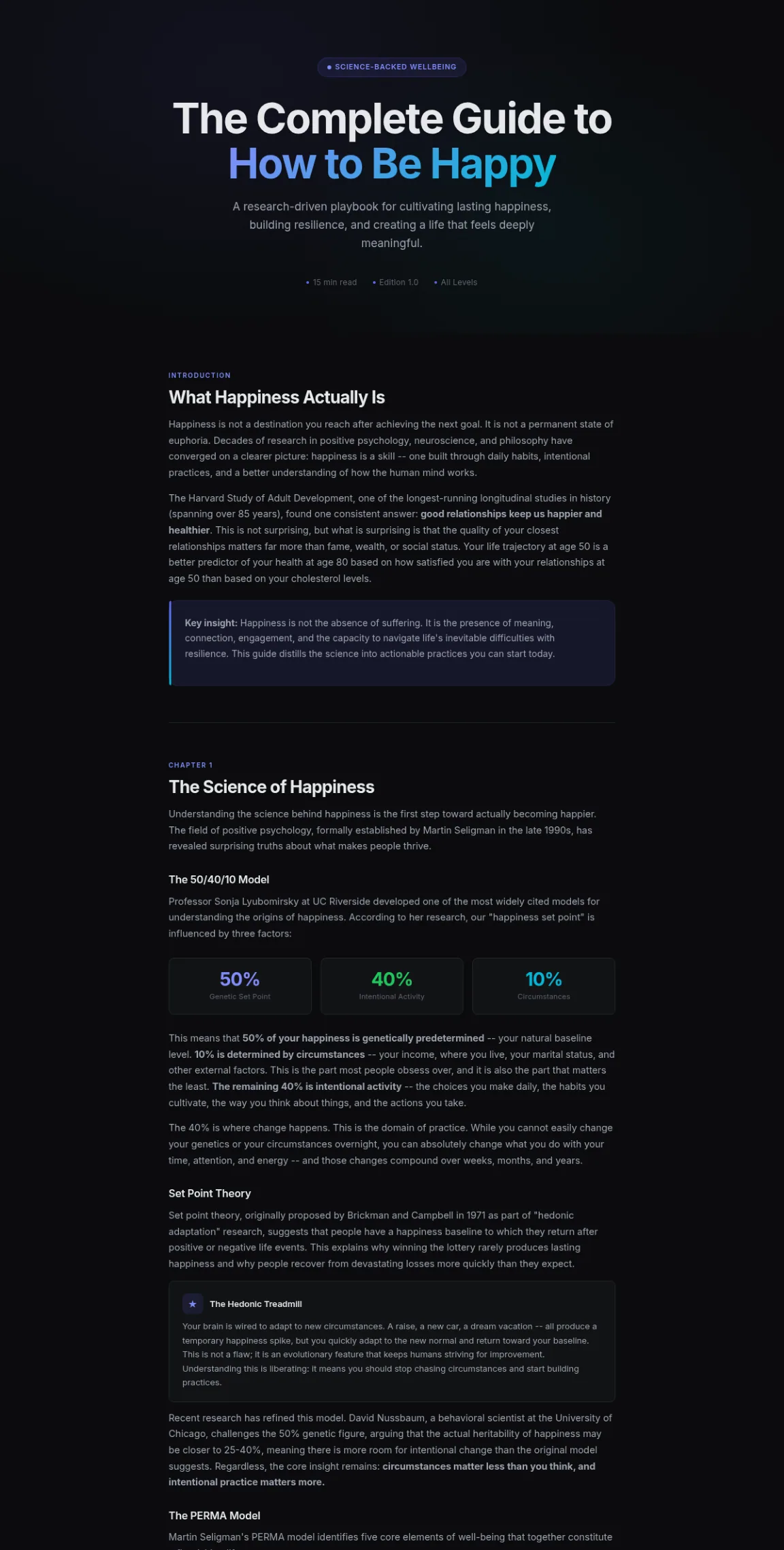 Preview of the first section of the Being Happy guide