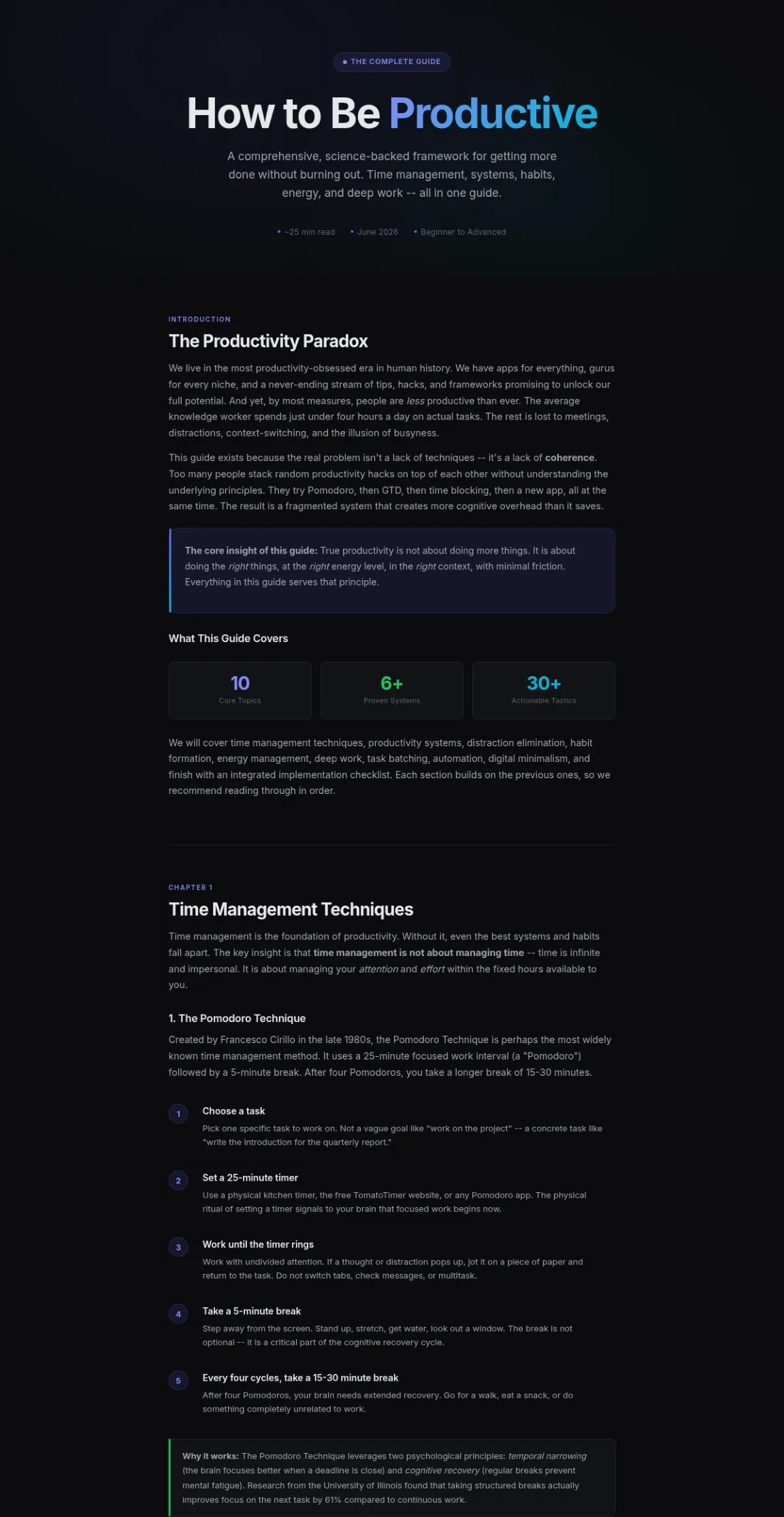 Preview of the first section of the Being Productive guide