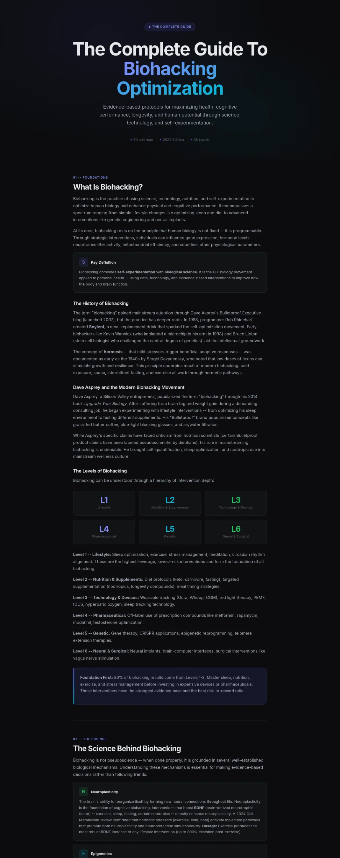 Preview of the first section of the Biohacking guide