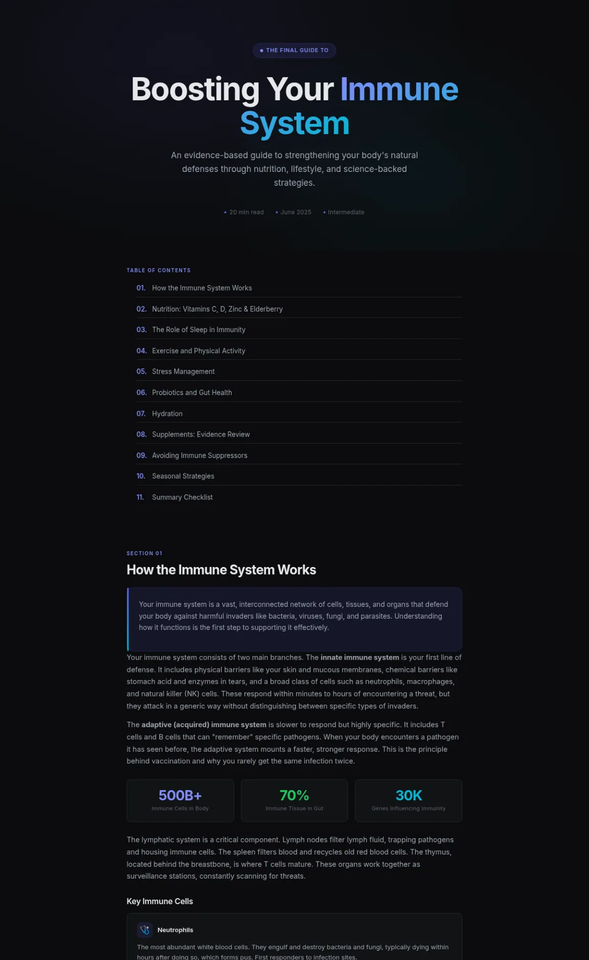 Preview of the first section of the Boosting Your Immune System guide