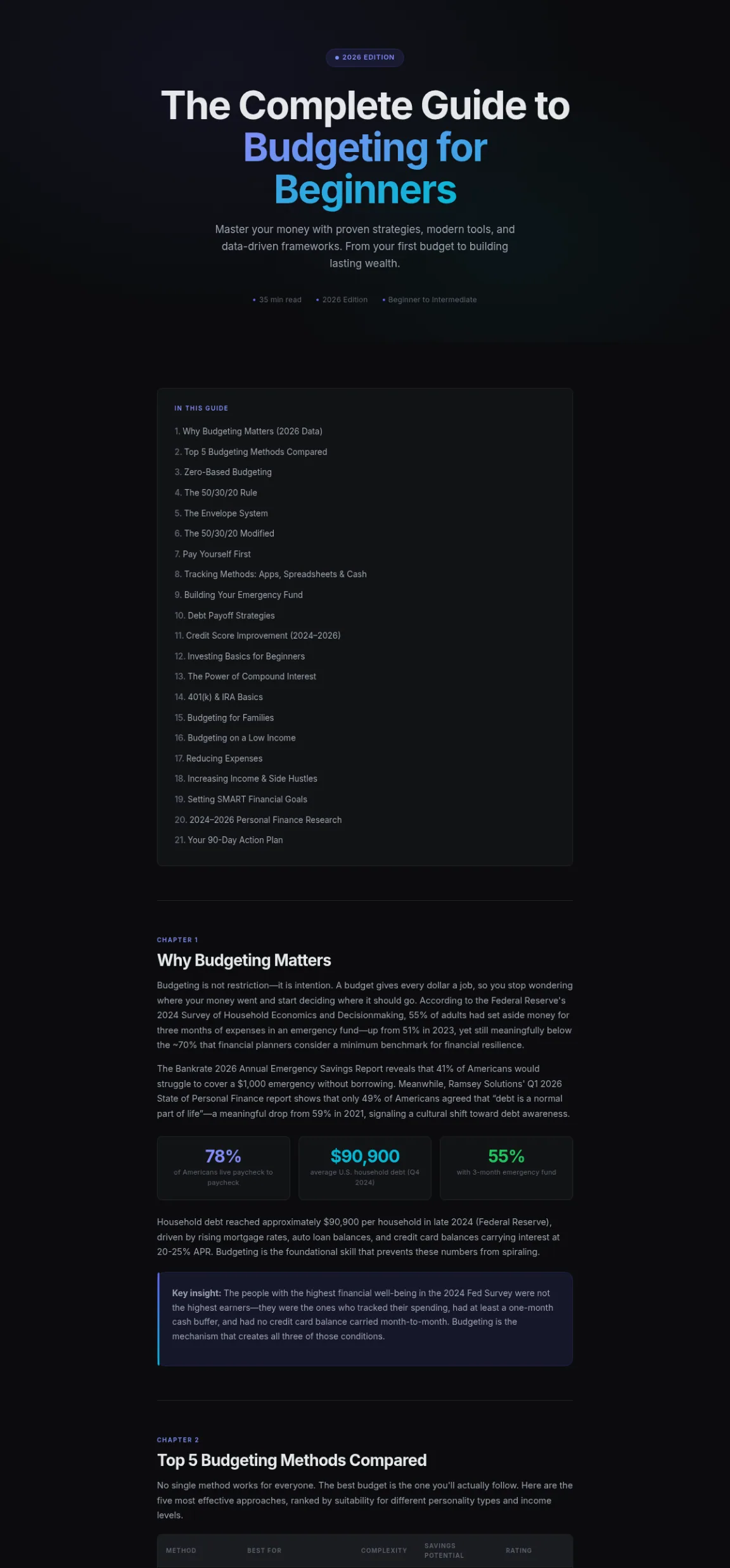 Preview of the first section of the Budgeting For Beginners guide