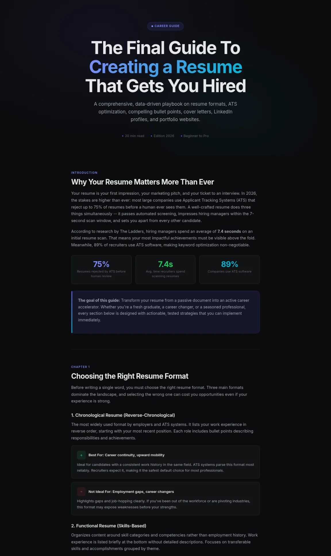 Preview of the first section of the Creating A Resume guide