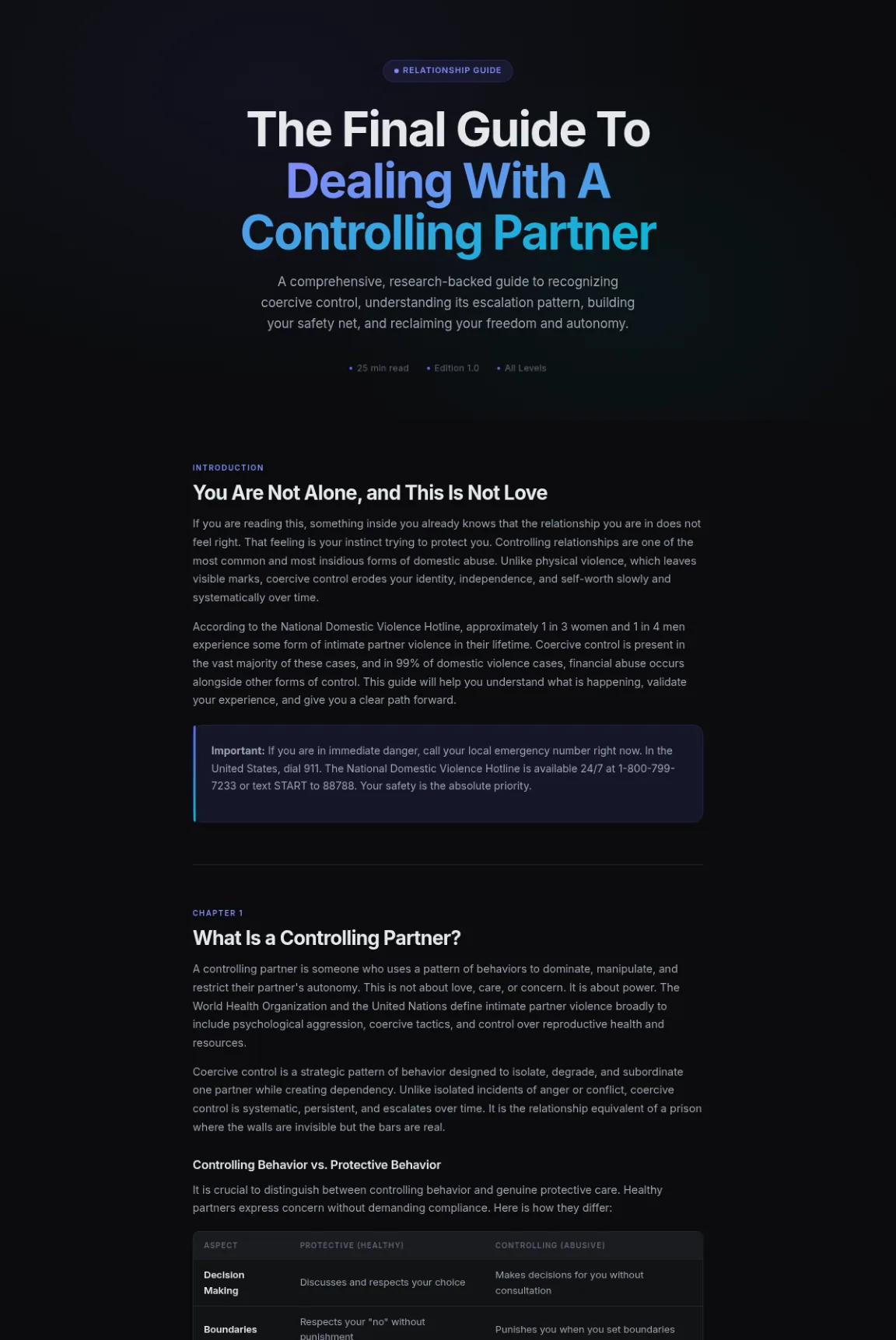 Preview of the first section of the Dealing With A Controlling Partner guide