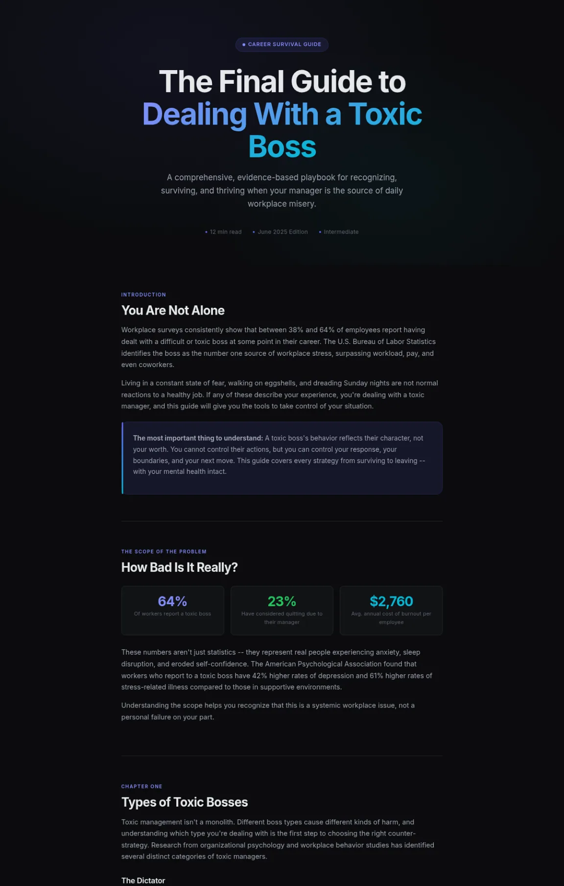Preview of the first section of the Dealing With A Toxic Boss guide