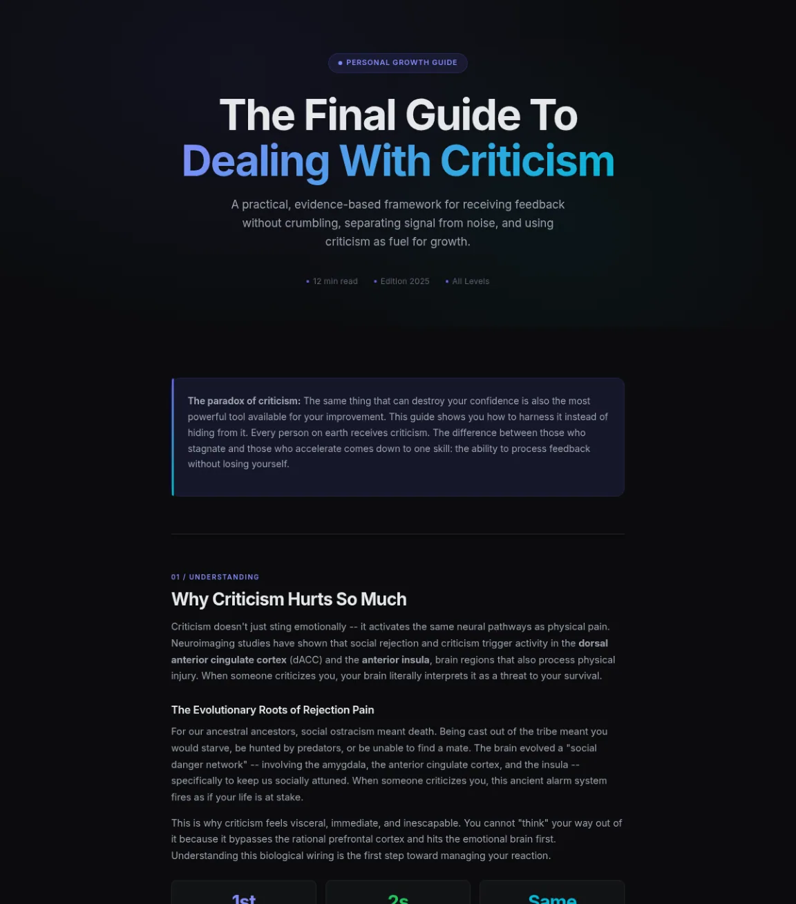 Preview of the first section of the Dealing With Criticism guide