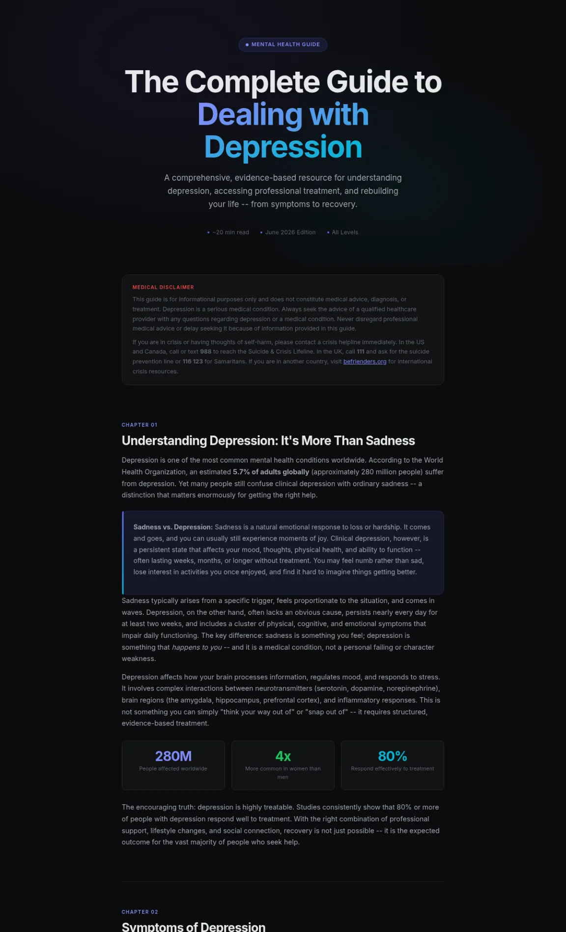 Preview of the first section of the Dealing With Depression guide