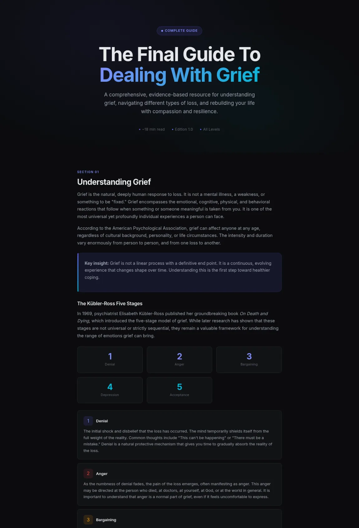 Preview of the first section of the Dealing With Grief guide