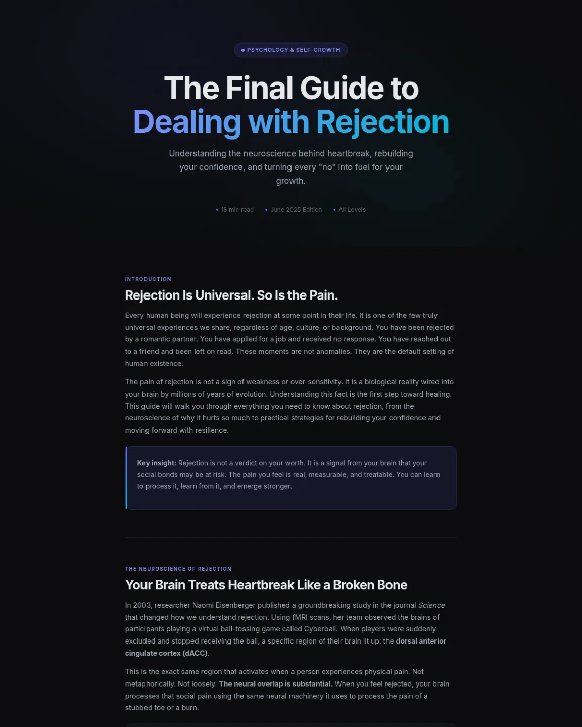 Preview of the first section of the Dealing With Rejection guide