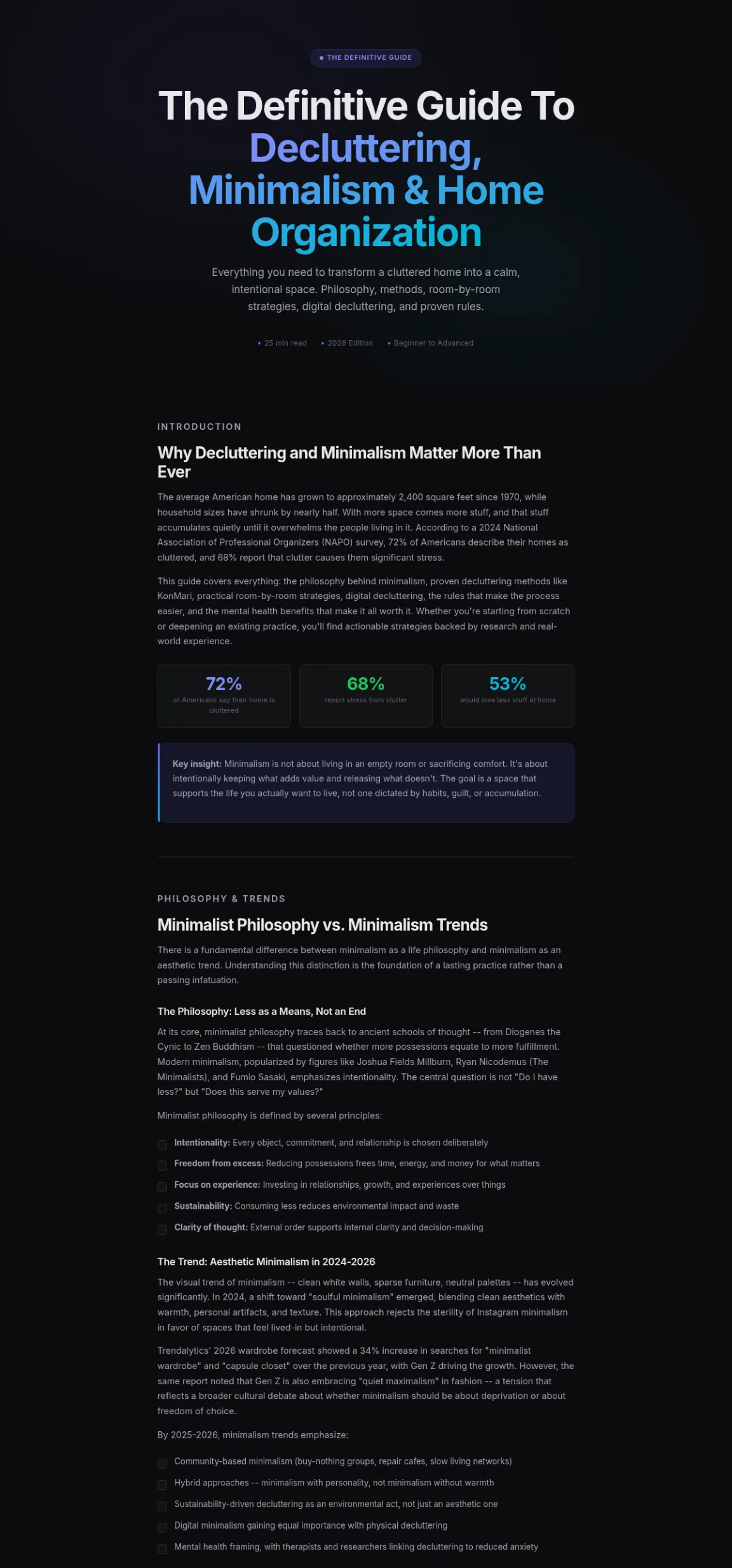 Preview of the first section of the Decluttering And Minimalism guide