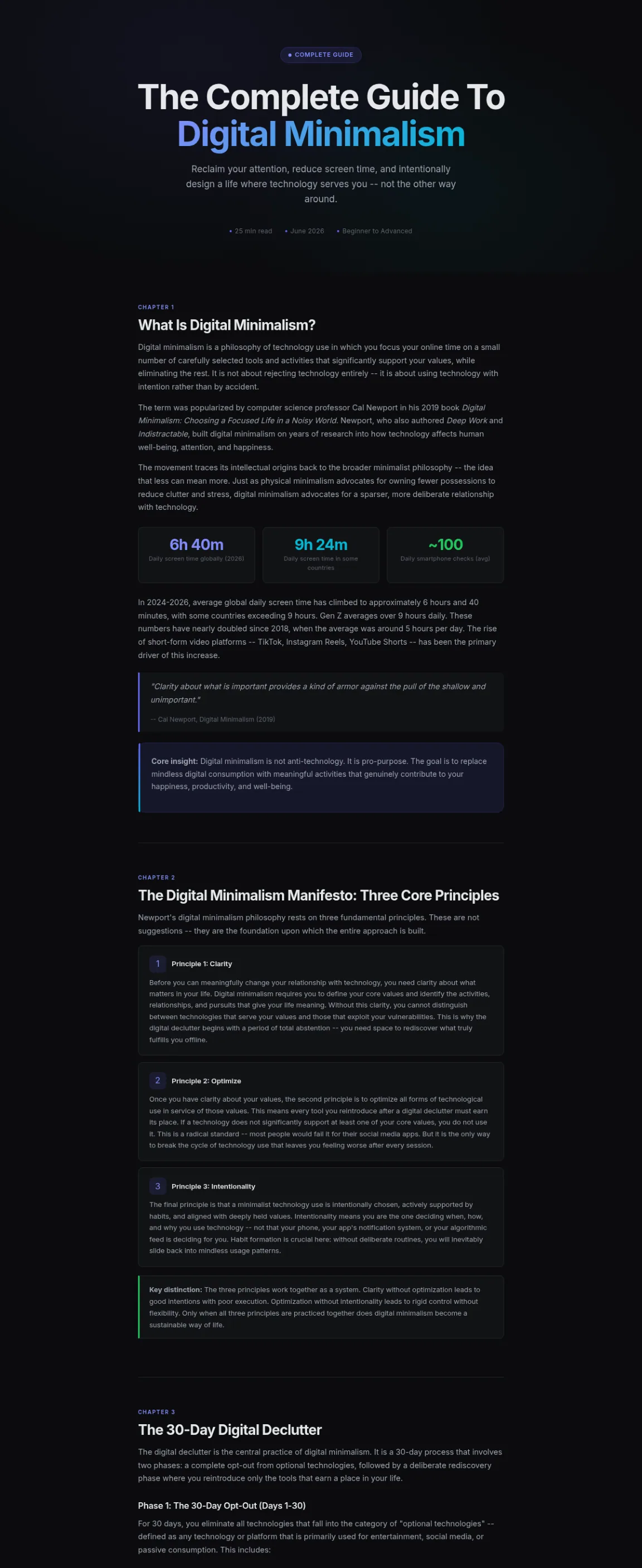 Preview of the first section of the Digital Minimalism guide