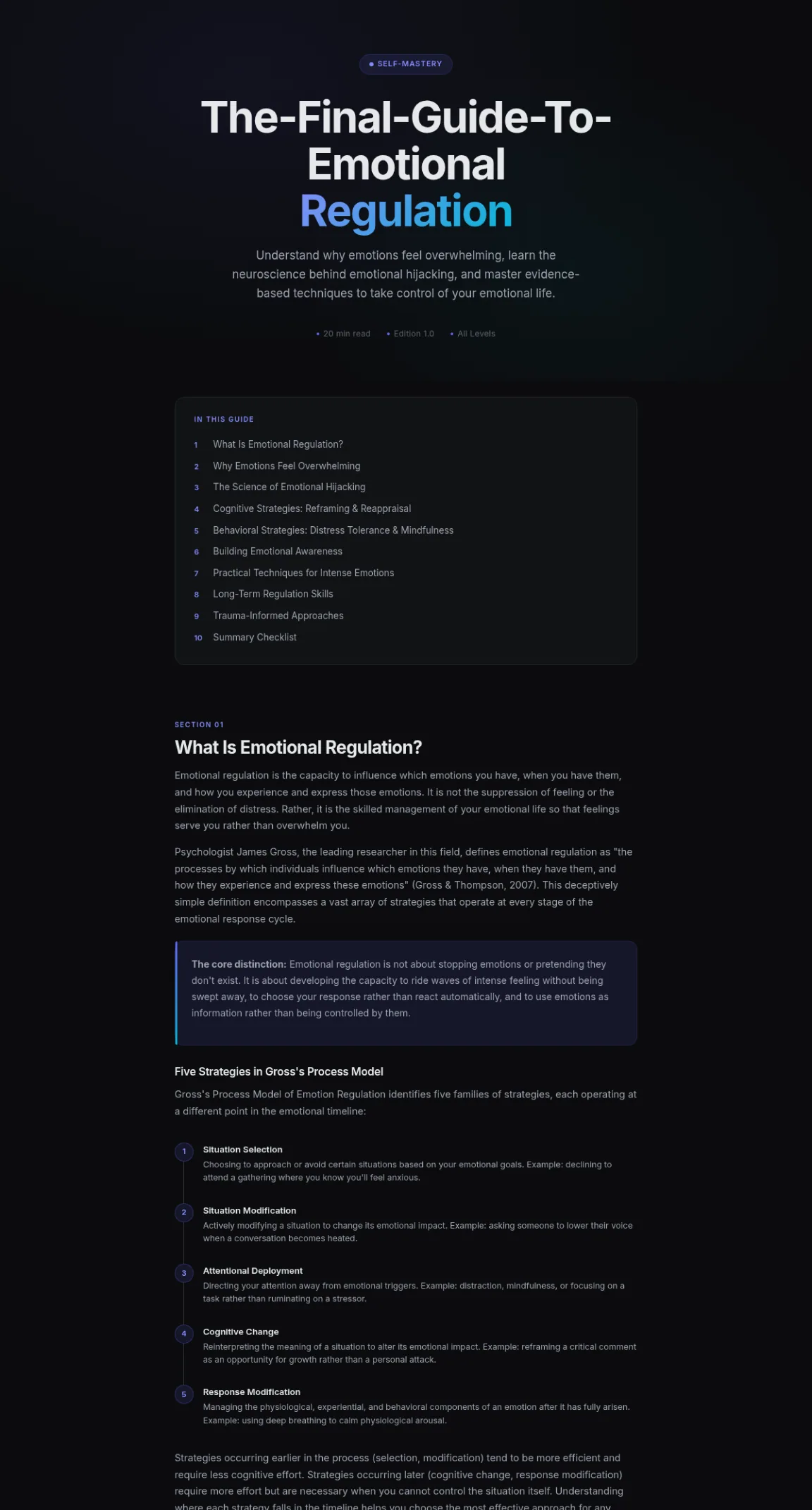 Preview of the first section of the Emotional Regulation guide