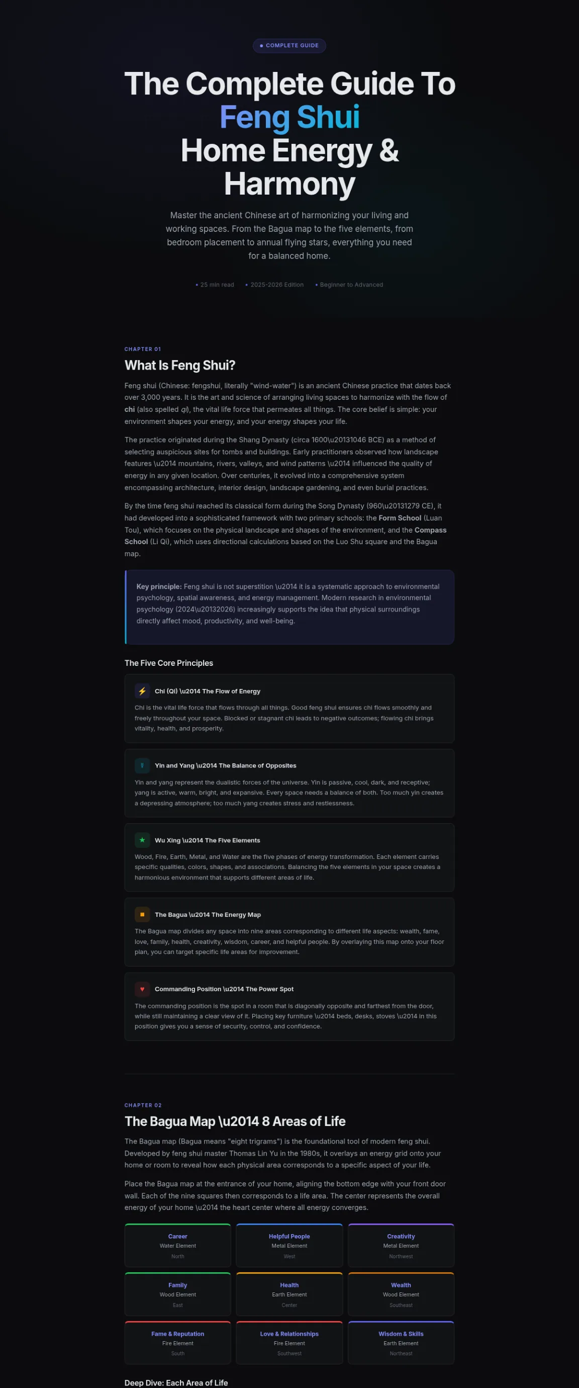Preview of the first section of the Feng Shui guide