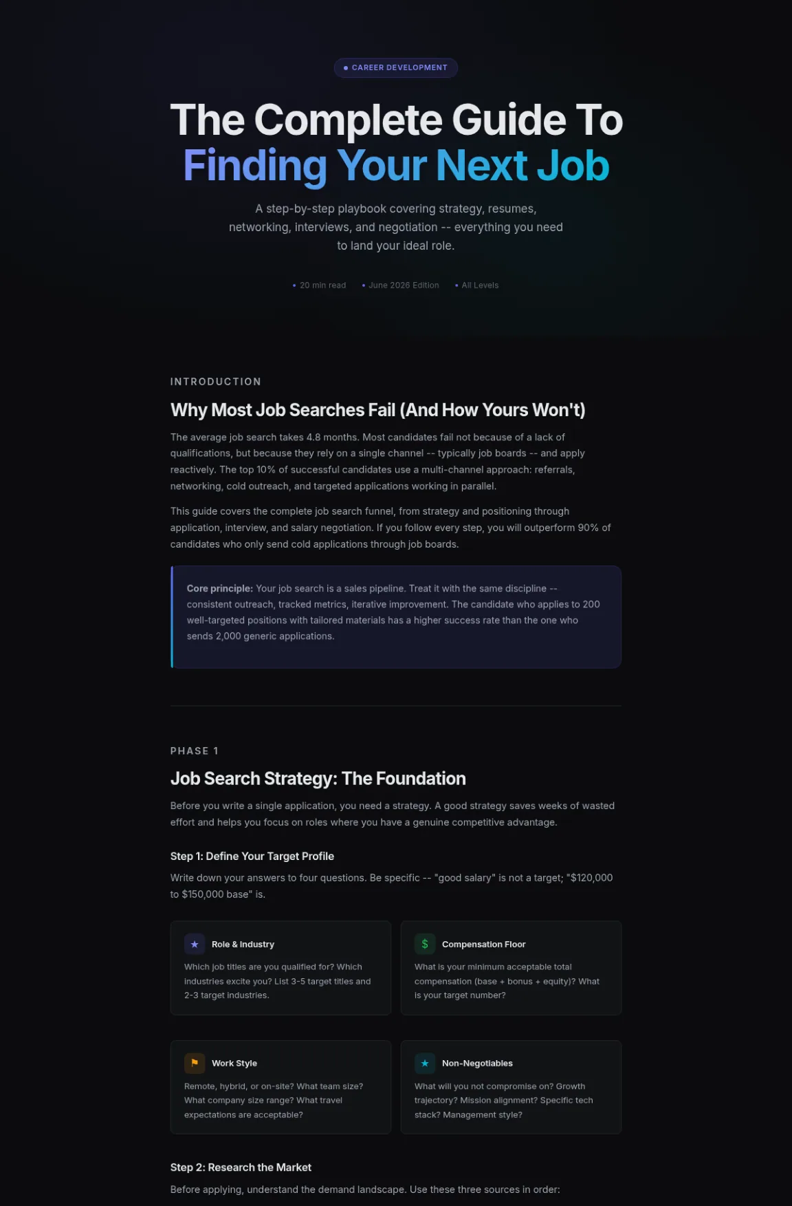 Preview of the first section of the Finding A Job guide