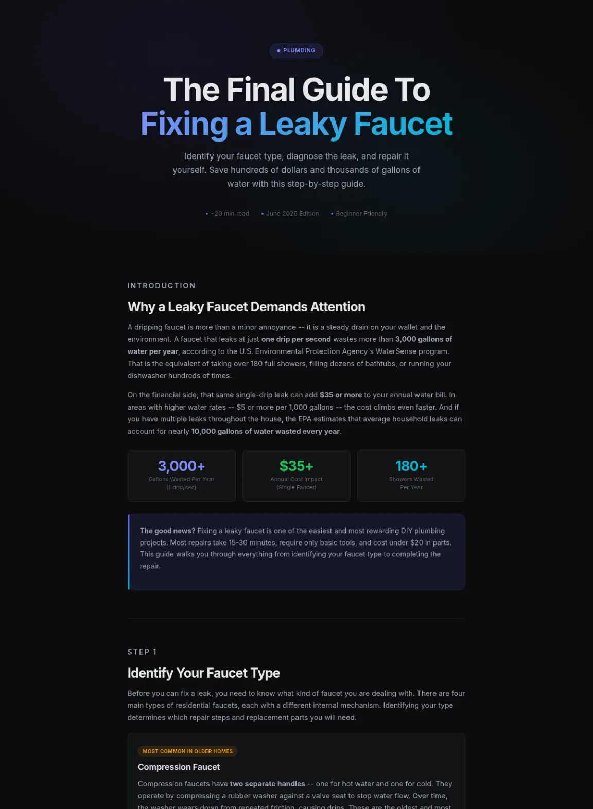 Preview of the first section of the Fixing A Leaky Faucet guide