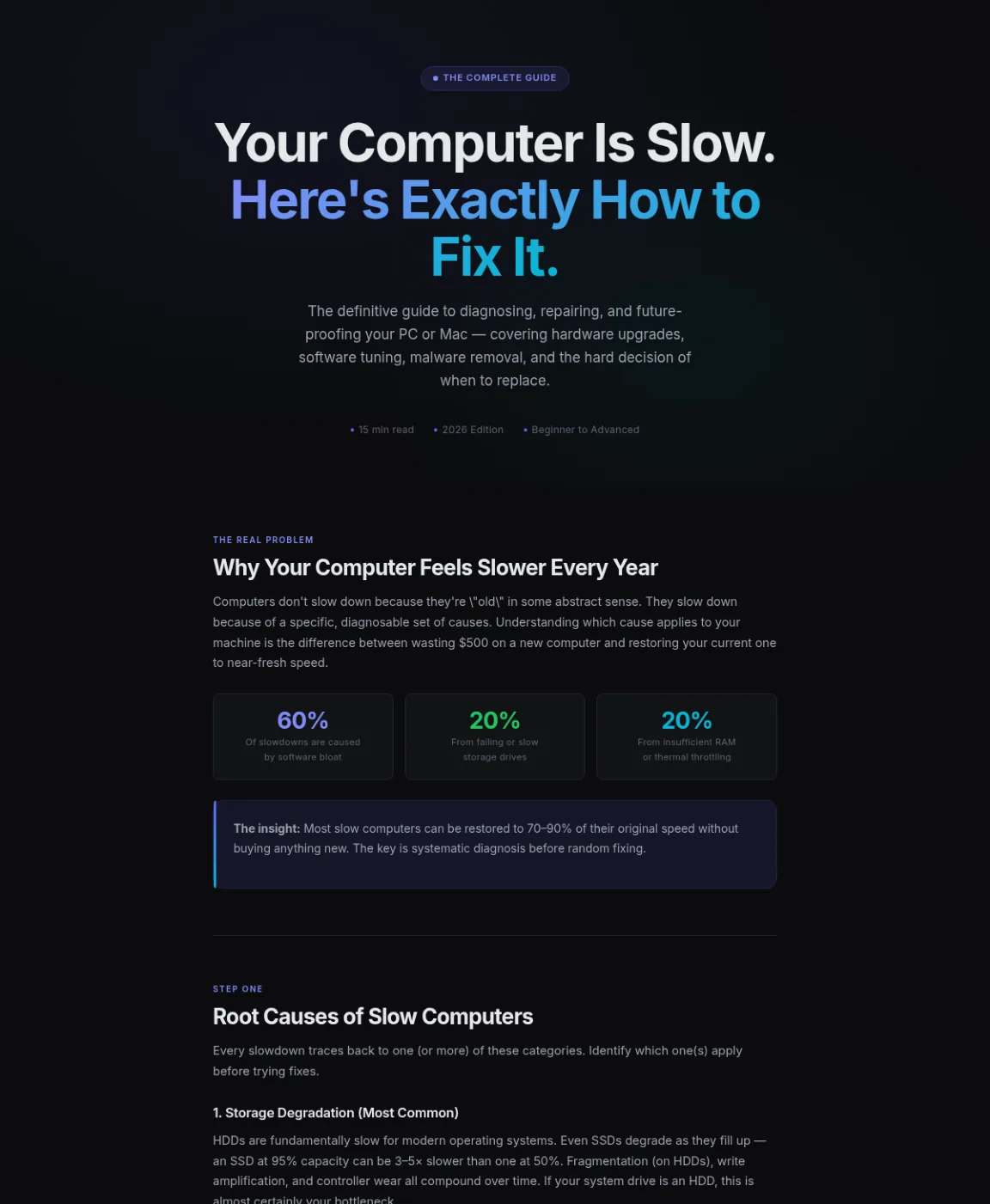 Preview of the first section of the Fixing Slow Computers guide
