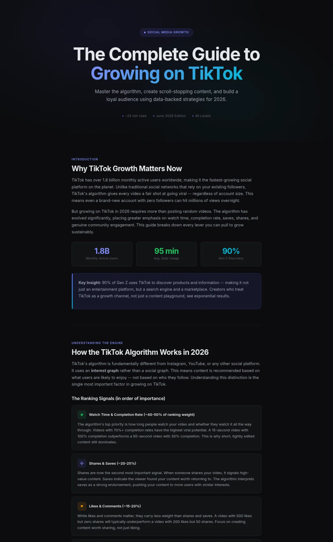 Preview of the first section of the Growing On TikTok guide