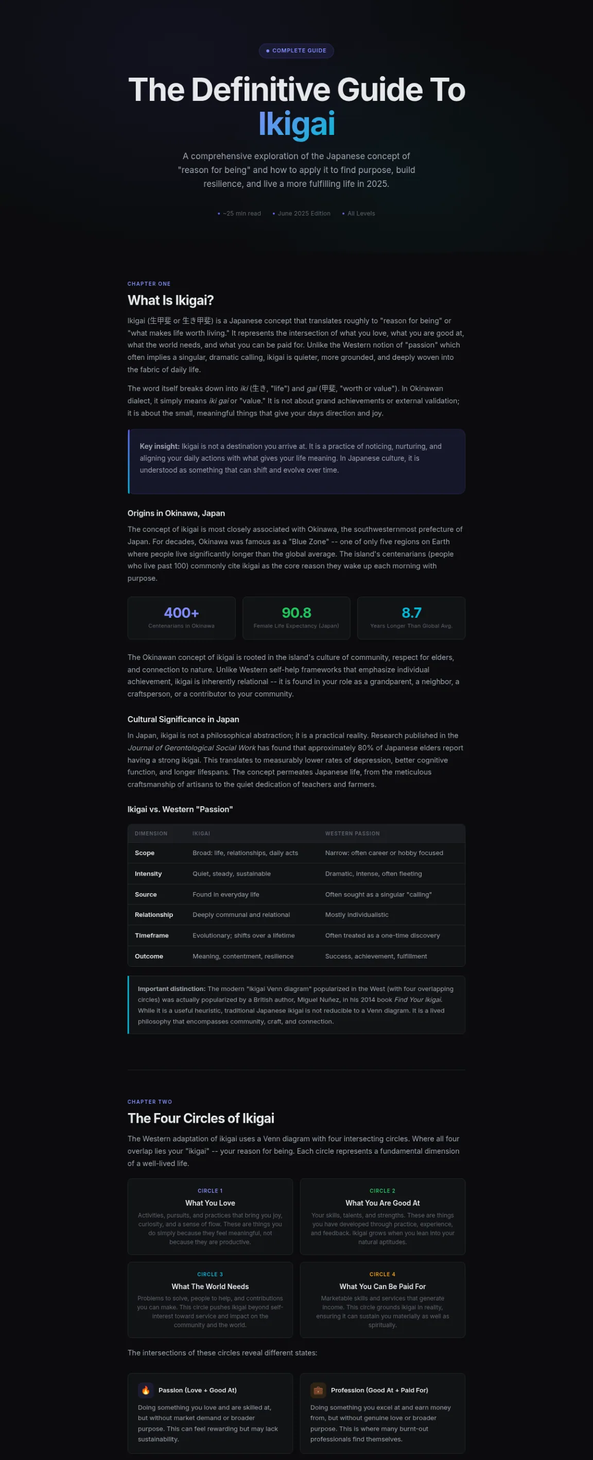 Preview of the first section of the Ikigai guide