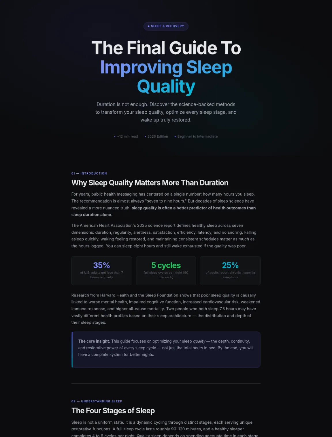 Preview of the first section of the Improving Sleep Quality guide