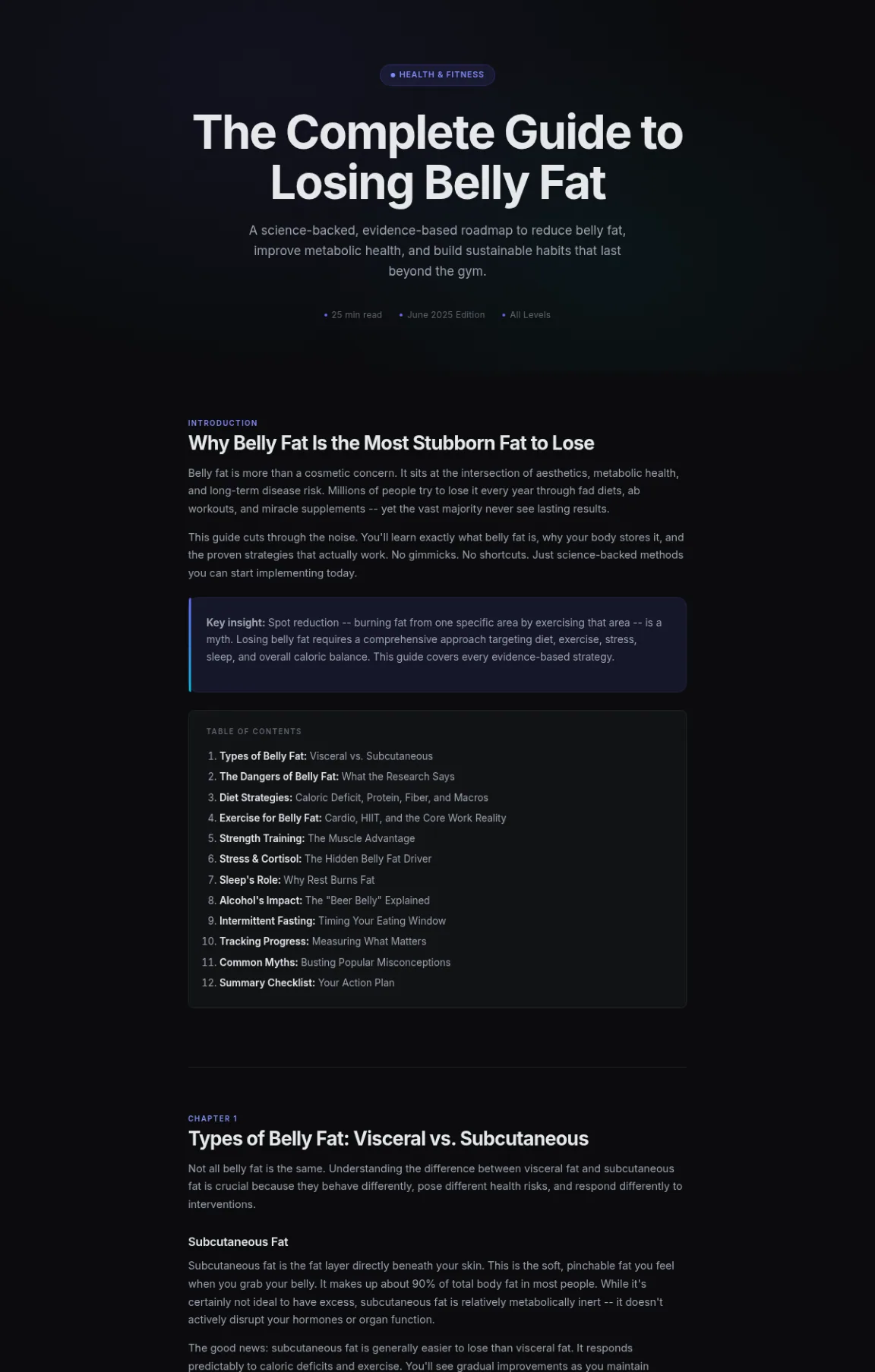 Preview of the first section of the Losing Belly Fat guide
