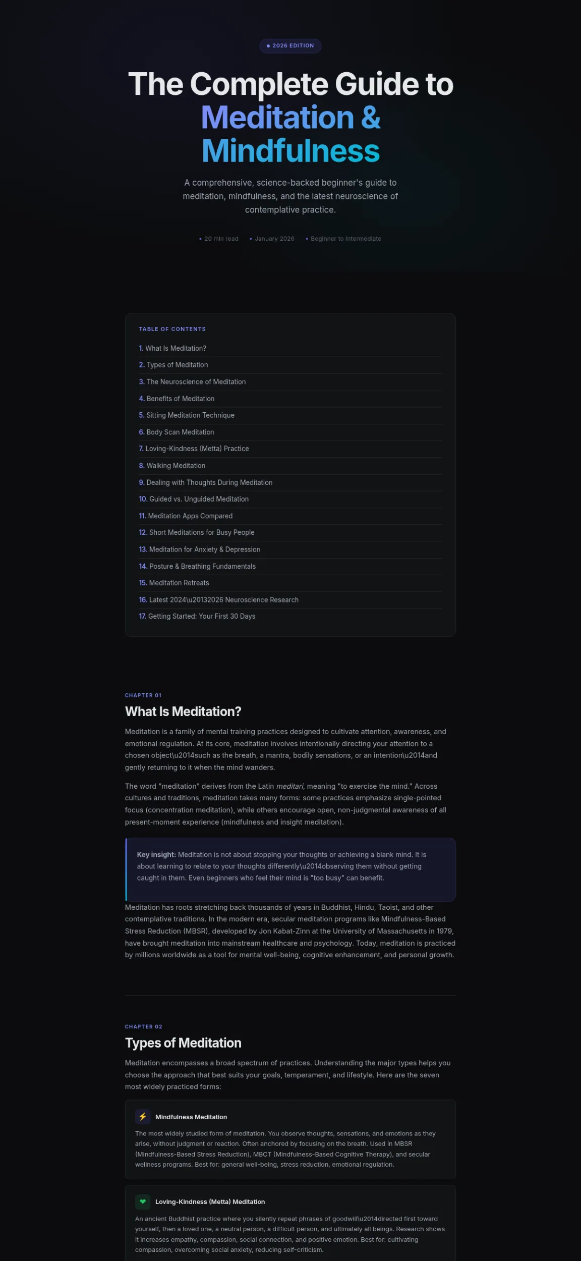 Preview of the first section of the Meditation And Mindfulness guide