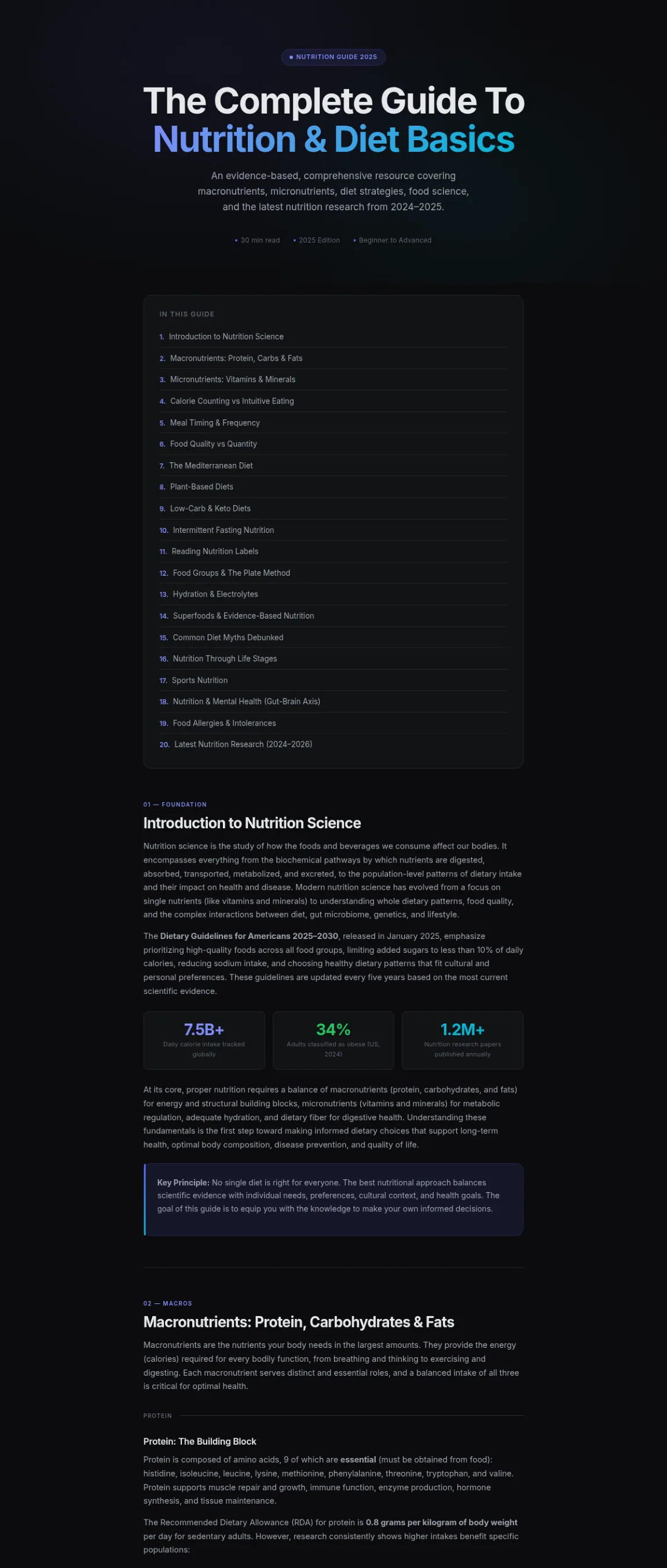 Preview of the first section of the Nutrition And Diet Basics guide
