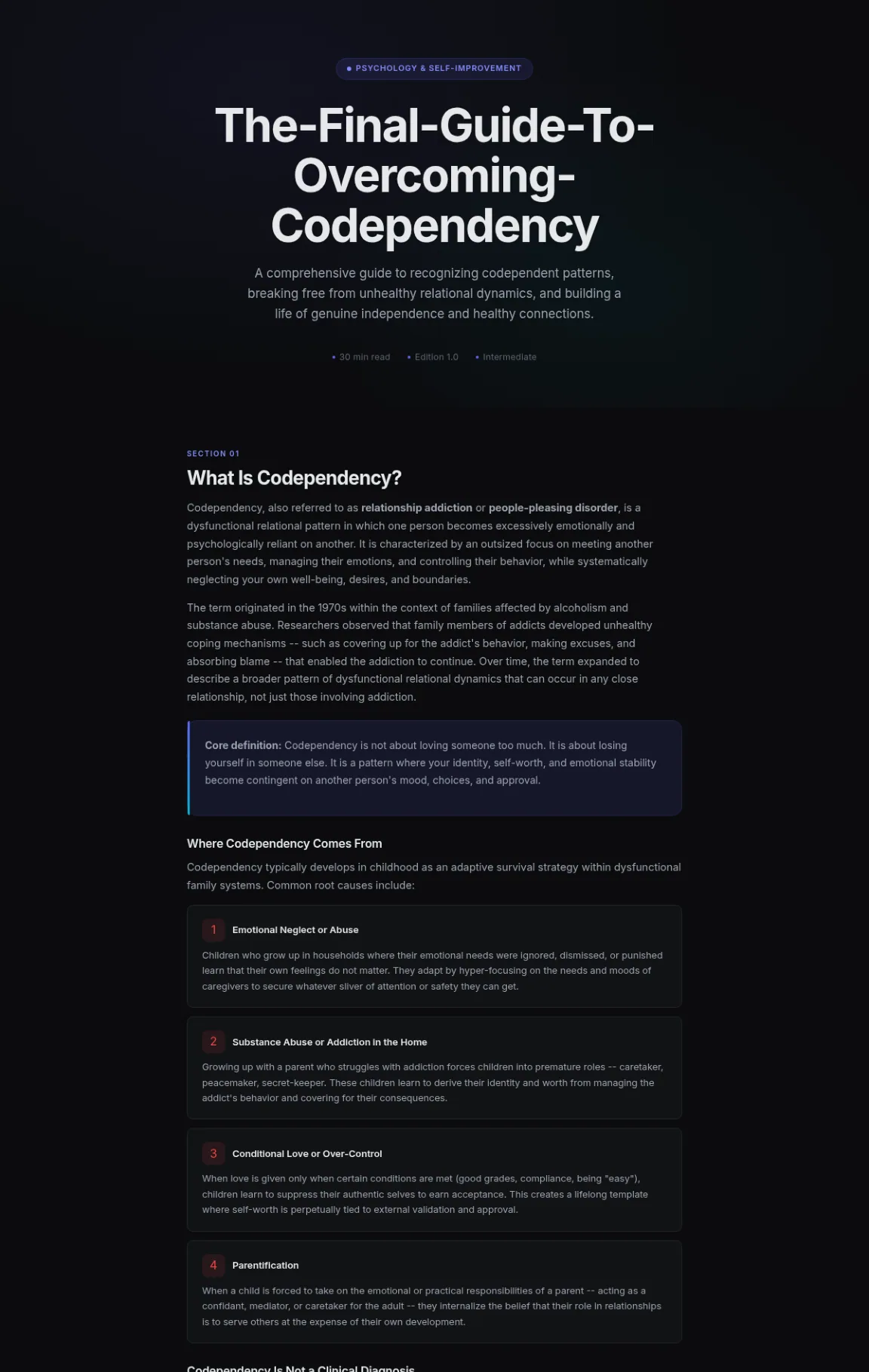 Preview of the first section of the Overcoming Codependency guide