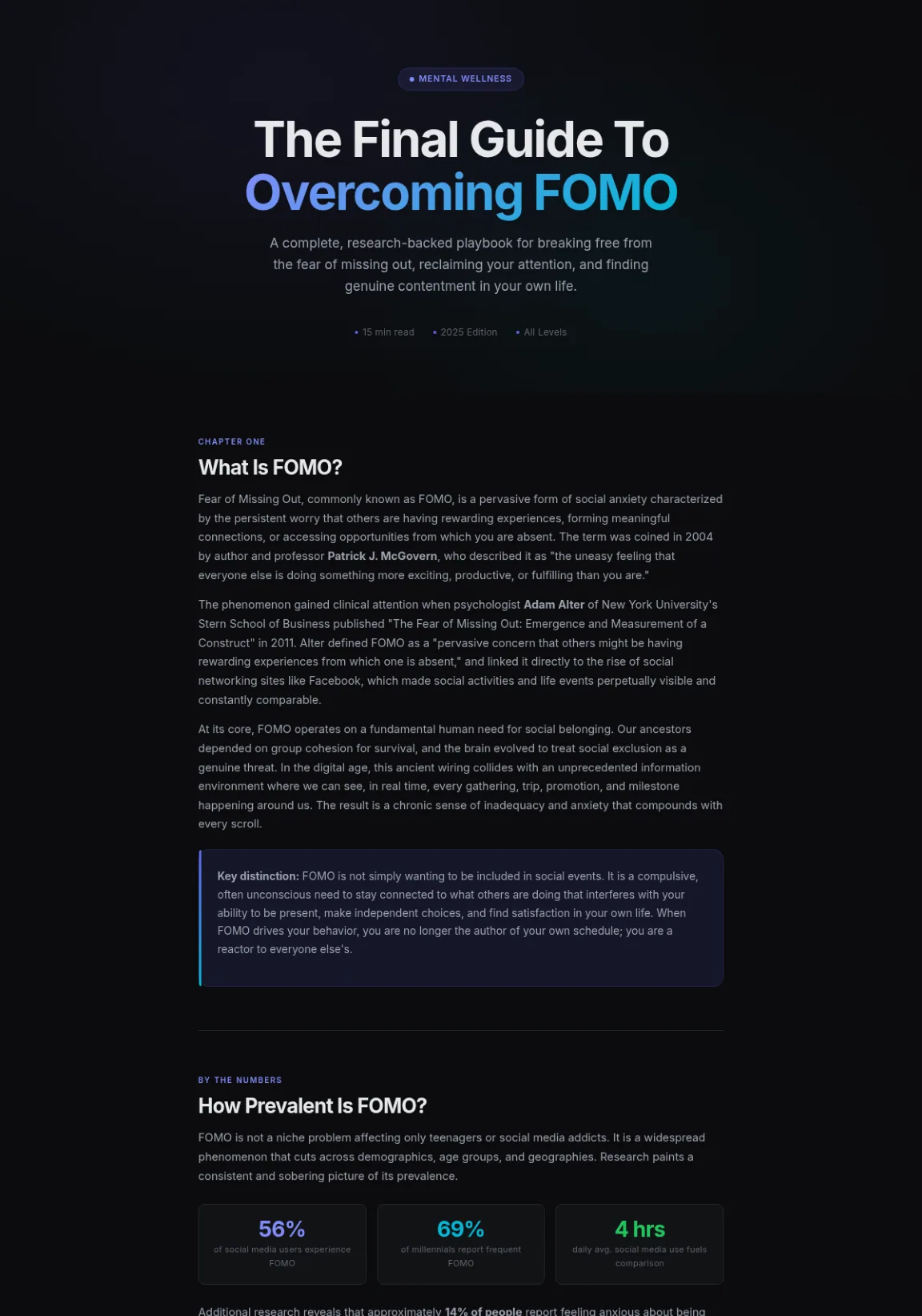 Preview of the first section of the Overcoming FOMO guide