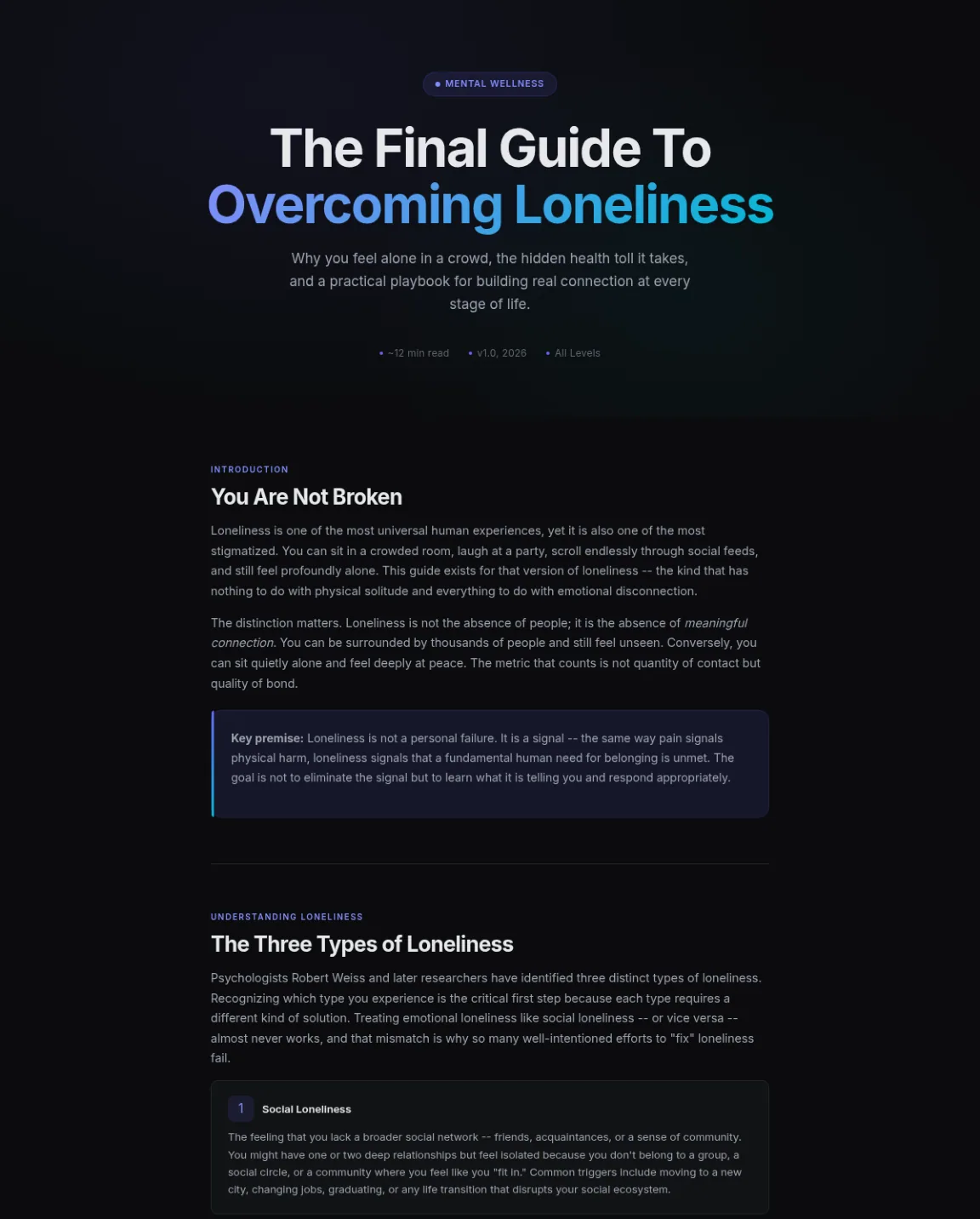 Preview of the first section of the Overcoming Loneliness guide
