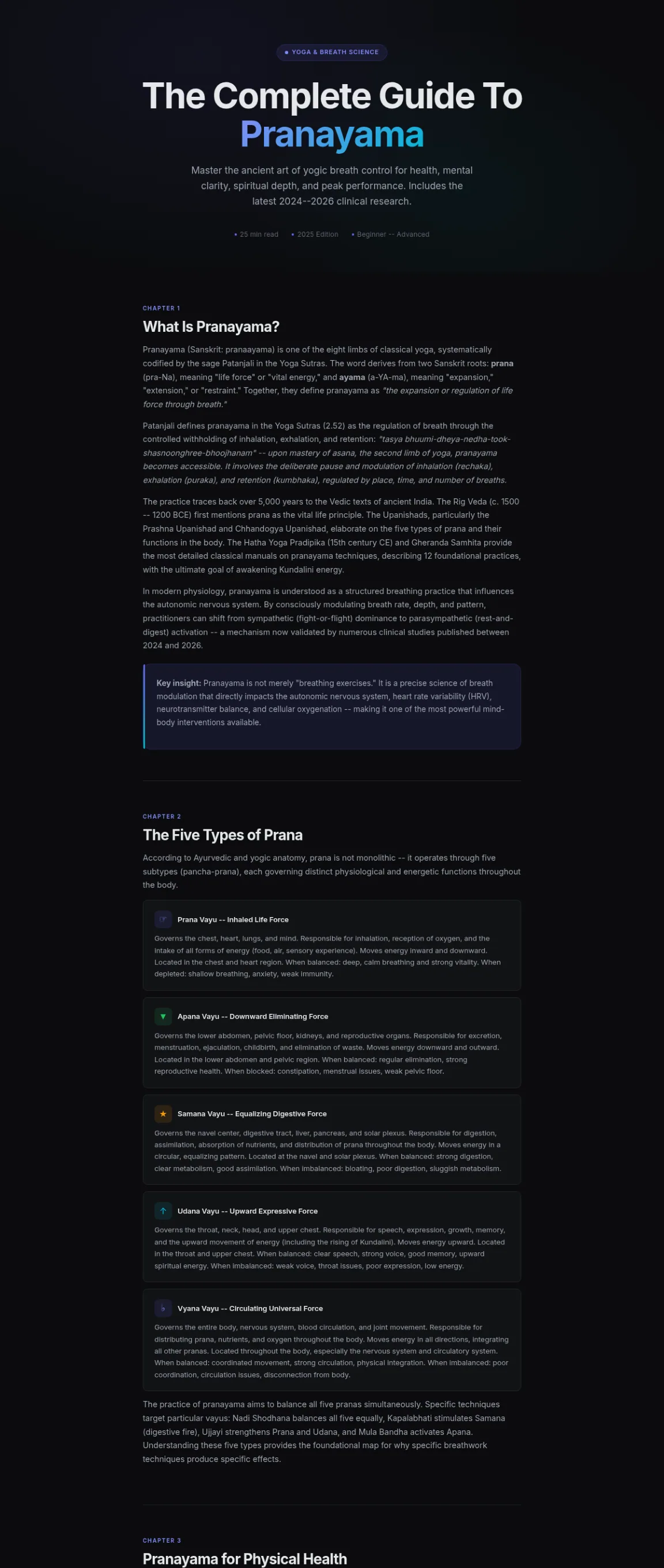 Preview of the first section of the Pranayama guide