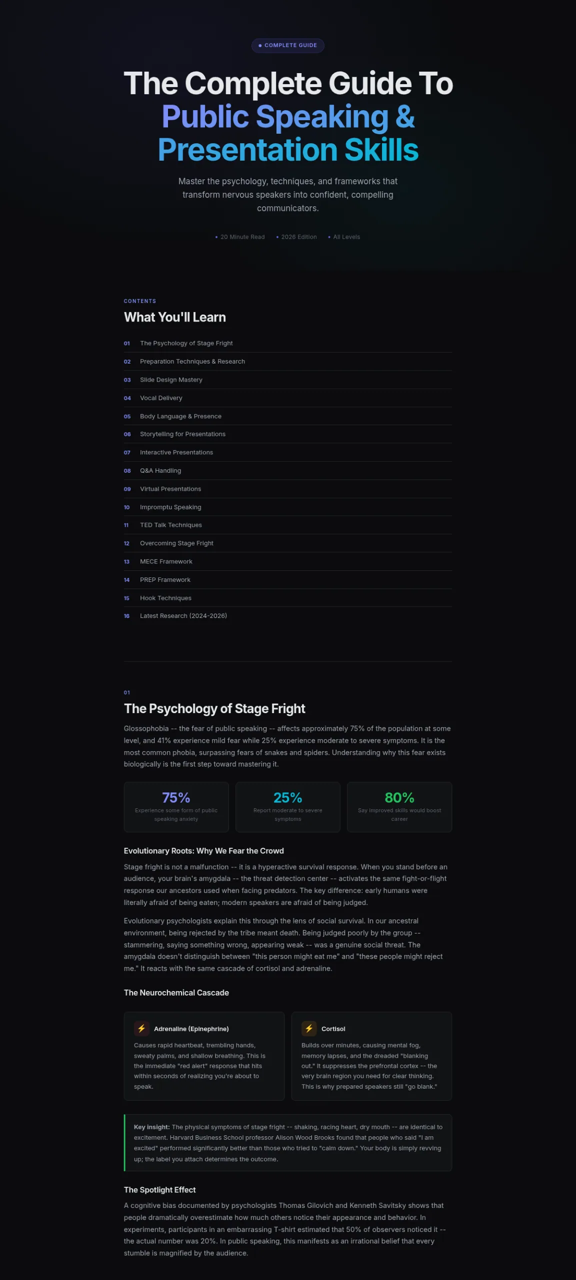 Preview of the first section of the Public Speaking guide