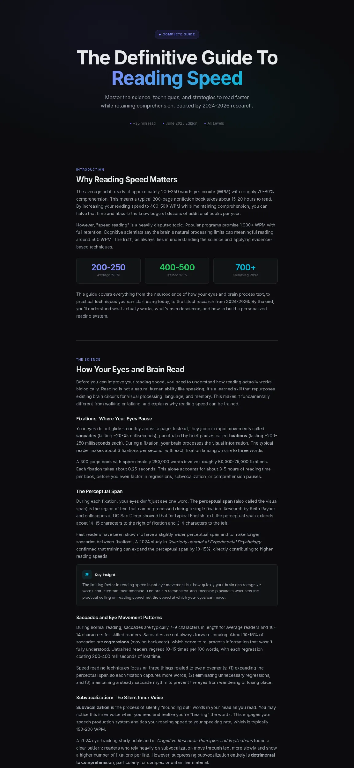 Preview of the first section of the Reading Speed guide