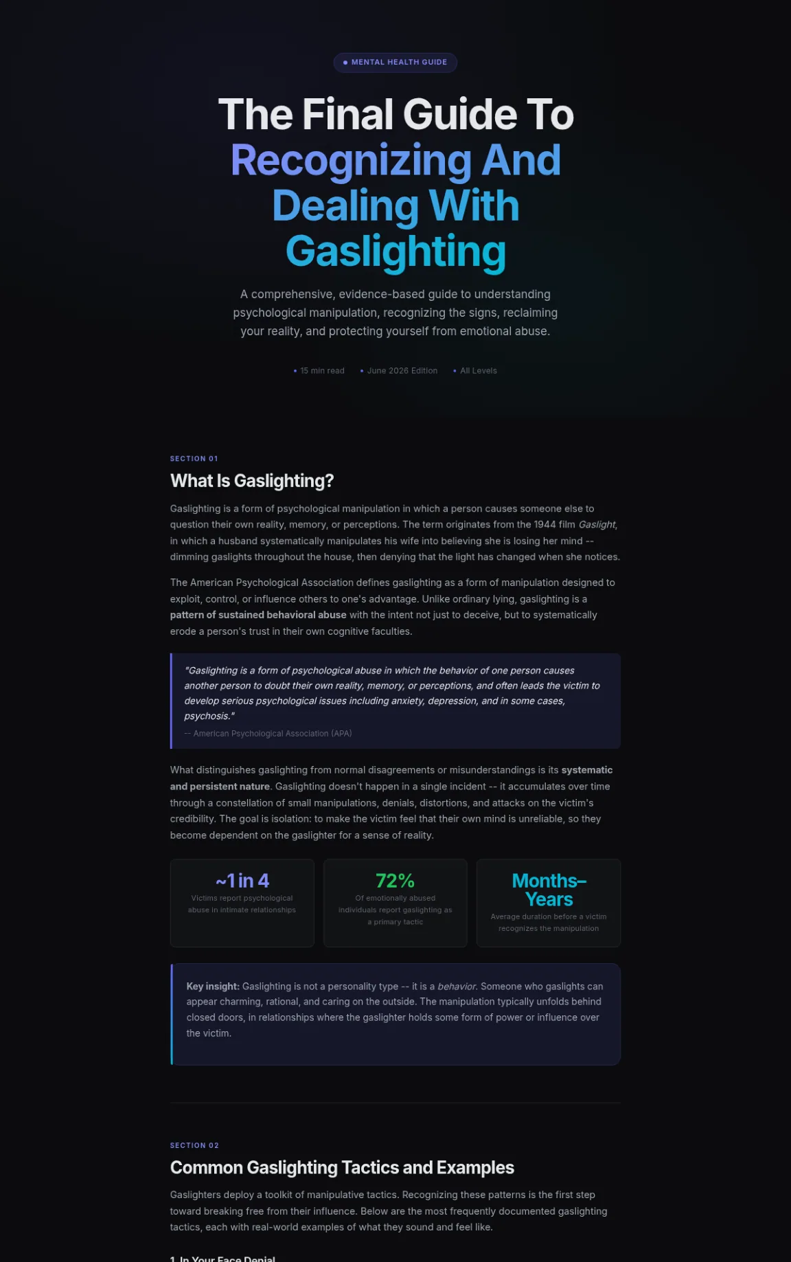 Preview of the first section of the Recognizing And Dealing With Gaslighting guide