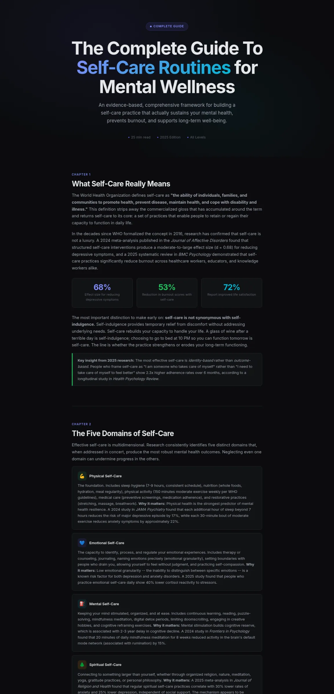 Preview of the first section of the Self Care guide