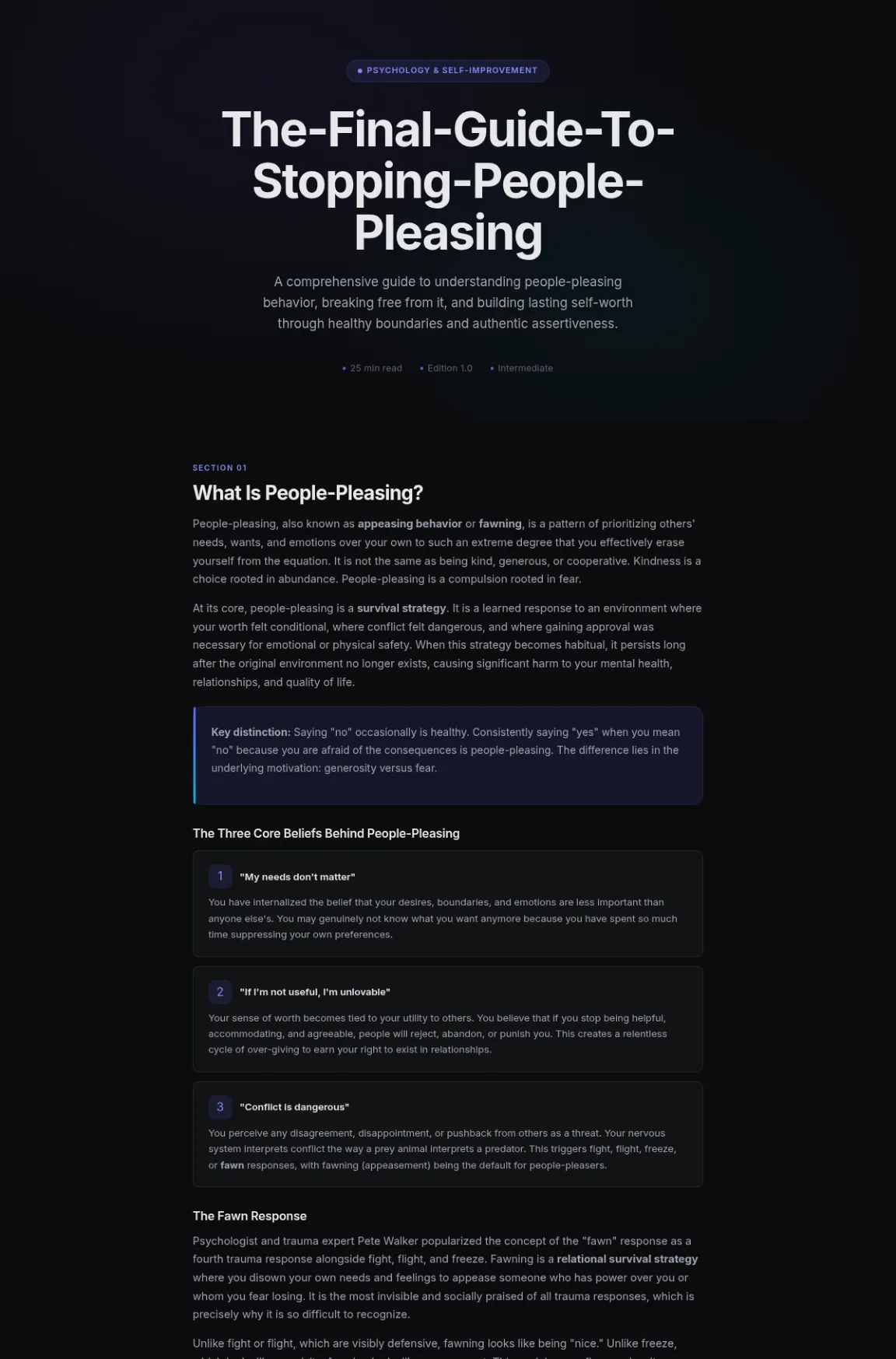 Preview of the first section of the Stopping People Pleasing guide