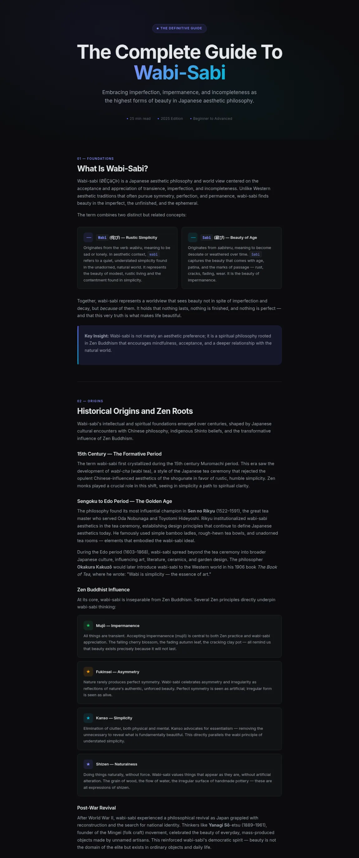 Preview of the first section of the Wabi Sabi guide